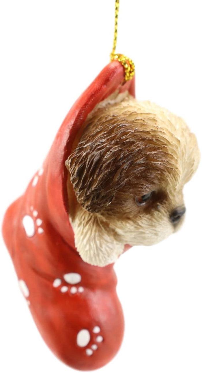 Ebros Lifelike Shih Tzu Puppy Dog In The Sock Small Hanging Ornament Figurine