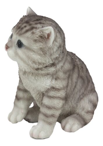 Ebros Lifelike Sitting Grey Tabby Cat Statue 6.75" Tall With Glass Eyes Hand Painted Realistic Feline Kitten Cat Decor Figurine
