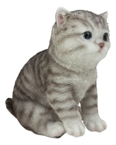 Ebros Lifelike Sitting Grey Tabby Cat Statue 6.75" Tall With Glass Eyes Hand Painted Realistic Feline Kitten Cat Decor Figurine