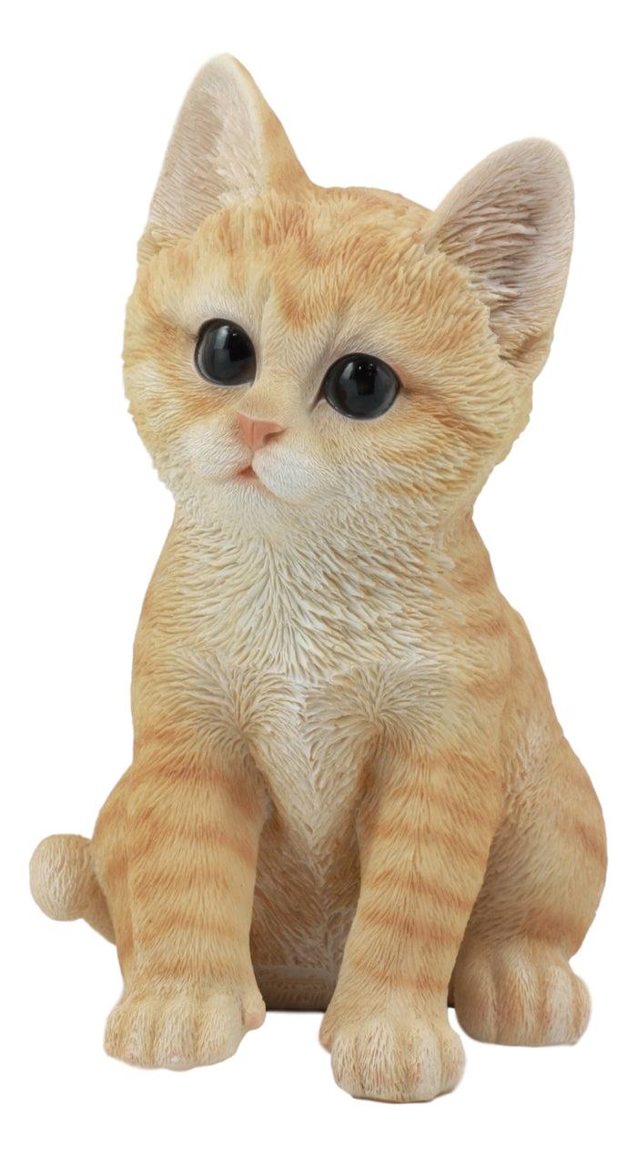 Ebros Lifelike Sitting Orange Tabby Cat Statue 7.5"H With Glass Eyes Figurine