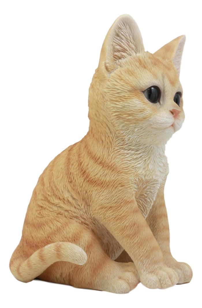 Ebros Lifelike Sitting Orange Tabby Cat Statue 7.5"H With Glass Eyes Figurine