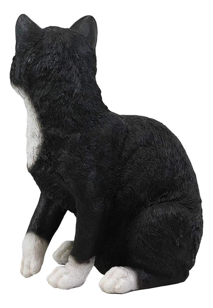 Ebros Lifelike Sitting Tuxedo Black And White Cat With Paw Up Statue 10.25" Tall Realistic Glass Eyes Hand Painted Feline Cats Kittens Kitties Animal Pet Sculpture Decor Figurine