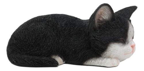 Ebros Lifelike Sleeping Tuxedo Black And White Cat Statue 7" Long Pet Pal Kitten Decor Figurine