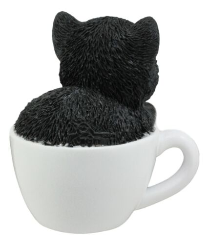 Ebros Lifelike Tuxedo Black And White Cat Teacup Pet Pal Statue 3" Tall Kitten Kitty With Glass Eyes Decor Figurine