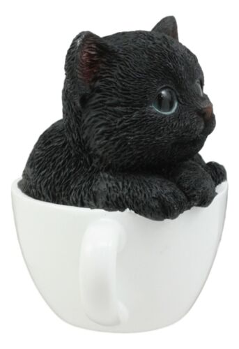 Ebros Lifelike Witching Hour Black Cat Teacup Pet Pal Statue 3" Tall With Glass Eyes Decor Figurine