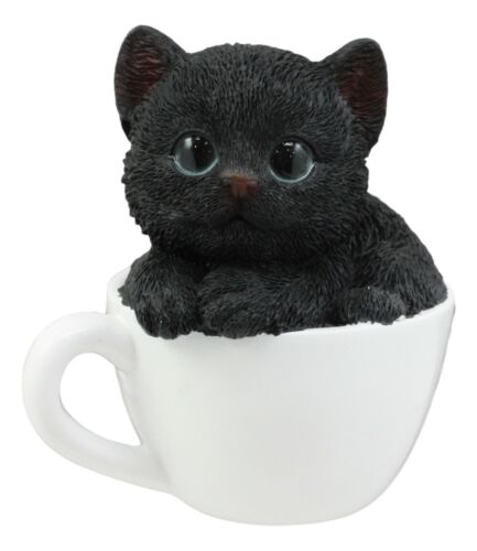 Ebros Lifelike Witching Hour Black Cat Teacup Pet Pal Statue 3" Tall With Glass Eyes Decor Figurine