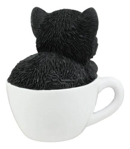 Ebros Lifelike Witching Hour Black Cat Teacup Pet Pal Statue 3" Tall With Glass Eyes Decor Figurine