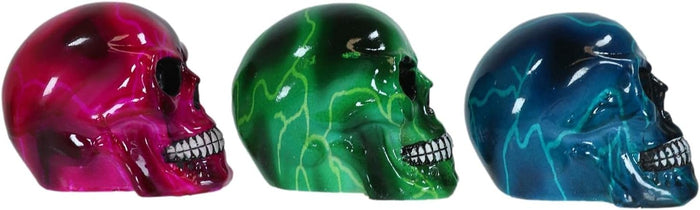 Ebros Lightning Bolts Colorful Skulls Mini Figurines Set Of 3 Skeleton Head