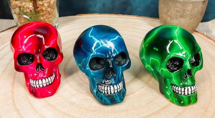 Ebros Lightning Bolts Colorful Skulls Mini Figurines Set Of 3 Skeleton Head