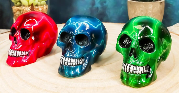 Ebros Lightning Bolts Colorful Skulls Mini Figurines Set of 3 Skeleton Head Ebros Lightning Bolts Colorful Skulls Mini Figurines Set of 3 Skeleton Head