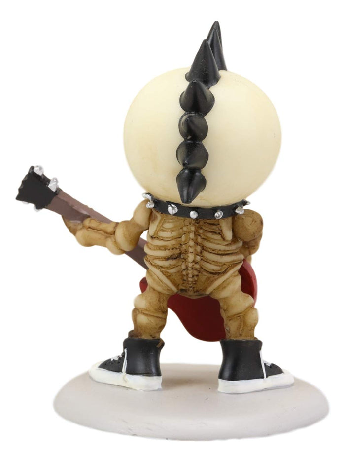 Ebros Lightning Lucky The Rock Star Skeleton Electric Bass Guitar With Spiked Mohawk Statue 3.75" Tall Unfortunate Luck Of The Lightning Bassist Rocker Skulls Skeletons Collectible Figurine