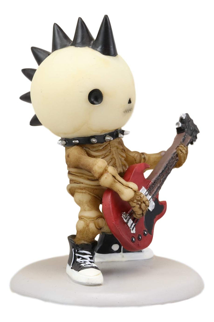 Ebros Lightning Lucky The Rock Star Skeleton Electric Bass Guitar With Spiked Mohawk Statue 3.75" Tall Unfortunate Luck Of The Lightning Bassist Rocker Skulls Skeletons Collectible Figurine