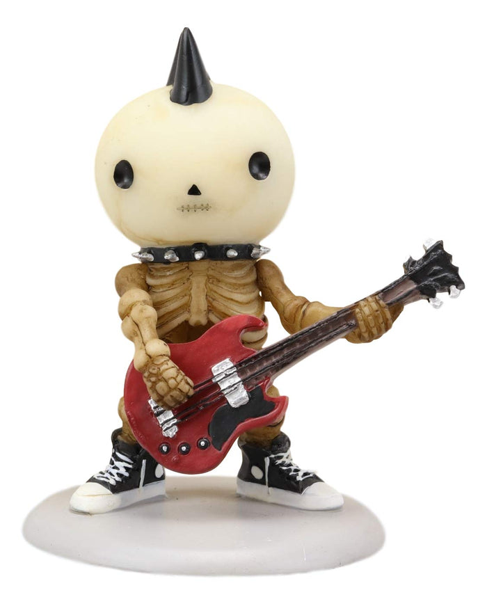 Ebros Lightning Lucky The Rock Star Skeleton Electric Bass Guitar with Spiked Mohawk Statue 3.75" Tall Unfortunate Luck of The Lightning Bassist Rocker Skulls Skeletons Collectible Figurine