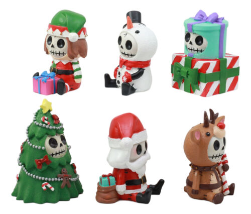 Ebros Limited Edition Christmas Furry Bones Figurine Set Of 6 Furrybones Reindeer Rudolph Christmas Tree Elf Santa Snowman Wrapped Gift Boxes Skeleton Decor Statue For Halloween Holiday Season