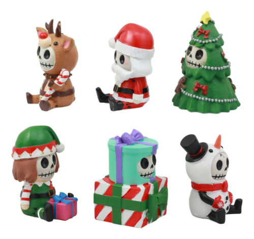 Ebros Limited Edition Christmas Furry Bones Figurine Set Of 6 Furrybones Reindeer Rudolph Christmas Tree Elf Santa Snowman Wrapped Gift Boxes Skeleton Decor Statue For Halloween Holiday Season