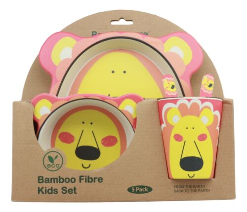 Ebros Lion 5 Piece Organic Bamboo Dinnerware Set For Kids Children Toddler Baby