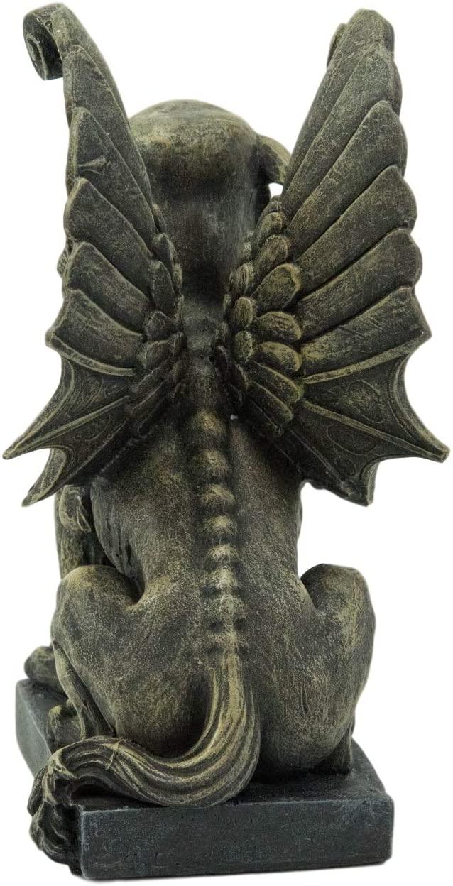 Ebros Lion Gargoyle With Griffin Wings Crouching On Pedestal Statue 6.5" Tall
