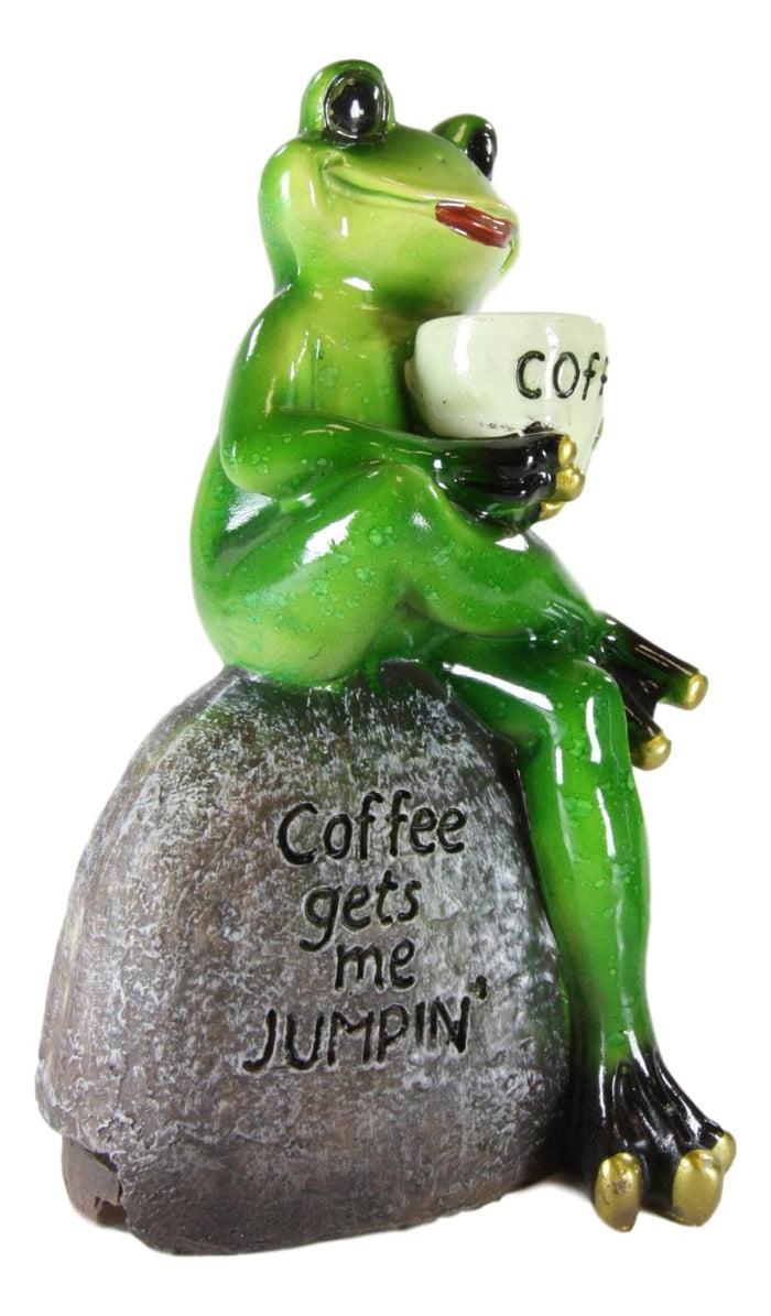 Ebros Lipstick Lady Toad Frog Drinking Coffee In Mug While Sitting On Rock Figurine