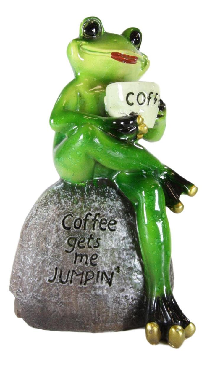 Ebros Lipstick Lady Toad Frog Drinking Coffee In Mug While Sitting On Rock Figurine