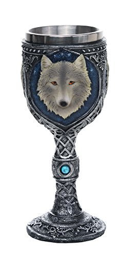 Ebros Lone Wolf Celtic Magic 7oz Wine Chalice Goblet 7oz Home Kitchen And Dining Decor Accessory Ceremonial Goblet For Direwolf Wolves Timberwolf Coyote Fans
