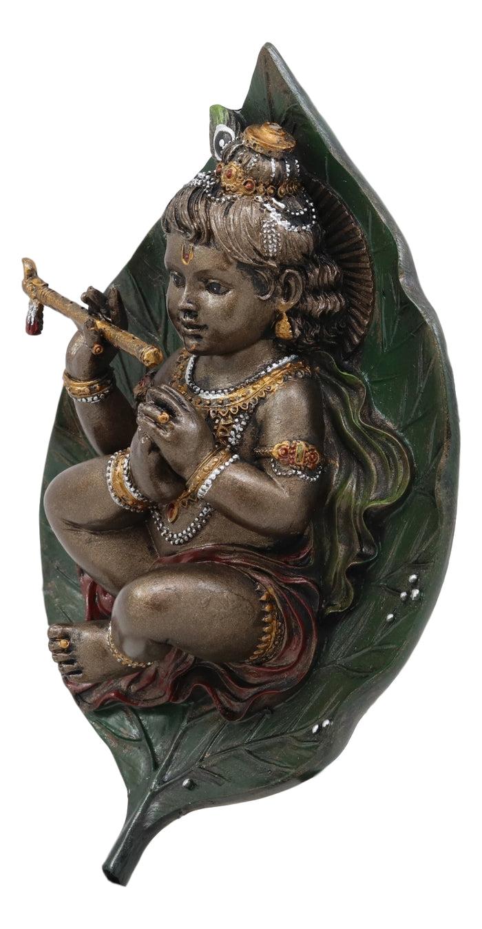 Ebros Lord Krishna As Baby Laying On Peepal Banyan Leaf Hindu Figurine 6"H Statue