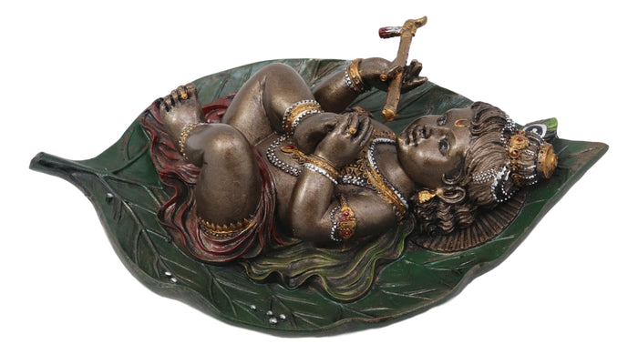 Ebros Lord Krishna As Baby Laying On Peepal Banyan Leaf Hindu Figurine 6"H Statue