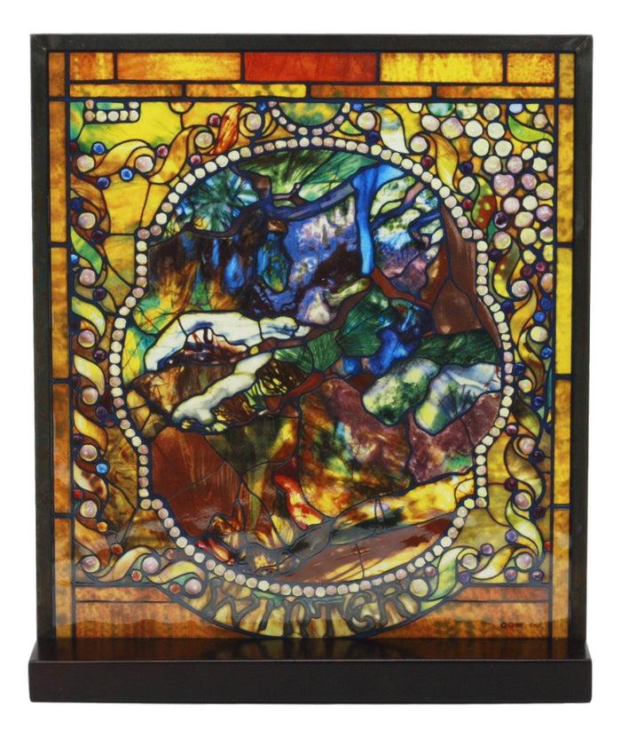 Ebros Louis Comfort Tiffany Four Seasons Collection Winter Stained Glass Art With Base Decor