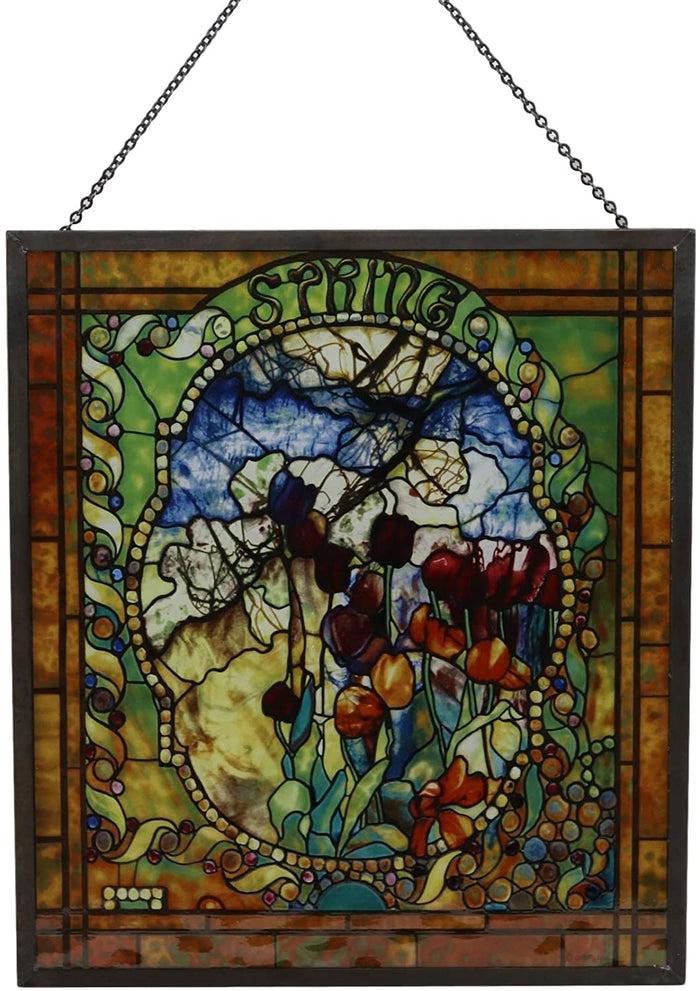 Ebros Louis Comfort Tiffany Four Seasons Collection Spring Stained Glass Art With Base Decor