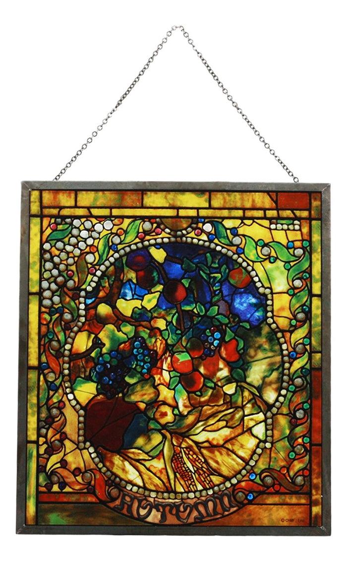 Ebros Louis Comfort Tiffany Four Seasons Collection Autumn Stained Glass Art With Base Decor