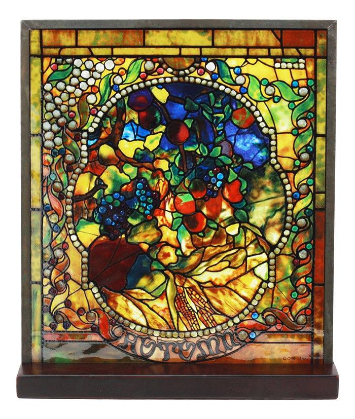 Ebros Louis Comfort Tiffany Four Seasons Collection Autumn Stained Glass Art With Base Decor