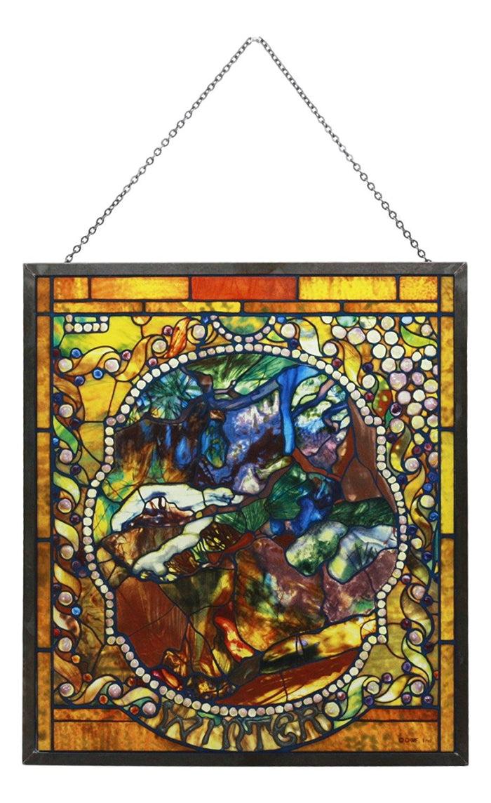 Ebros Louis Comfort Tiffany Four Seasons Collection Winter Stained Glass Art With Base Decor