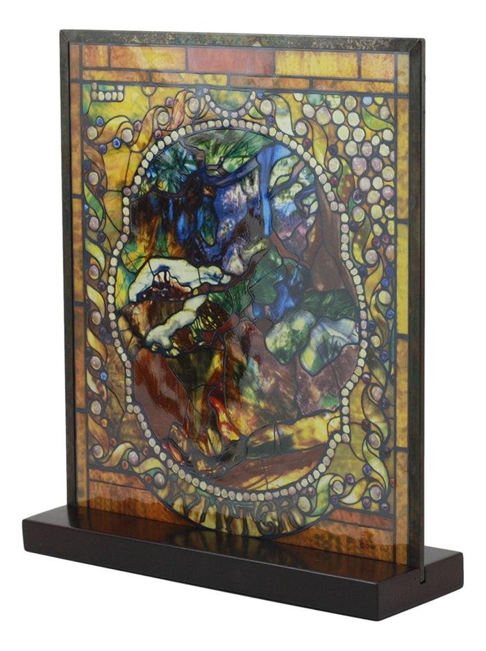 Ebros Louis Comfort Tiffany Four Seasons Collection Winter Stained Glass Art With Base Decor