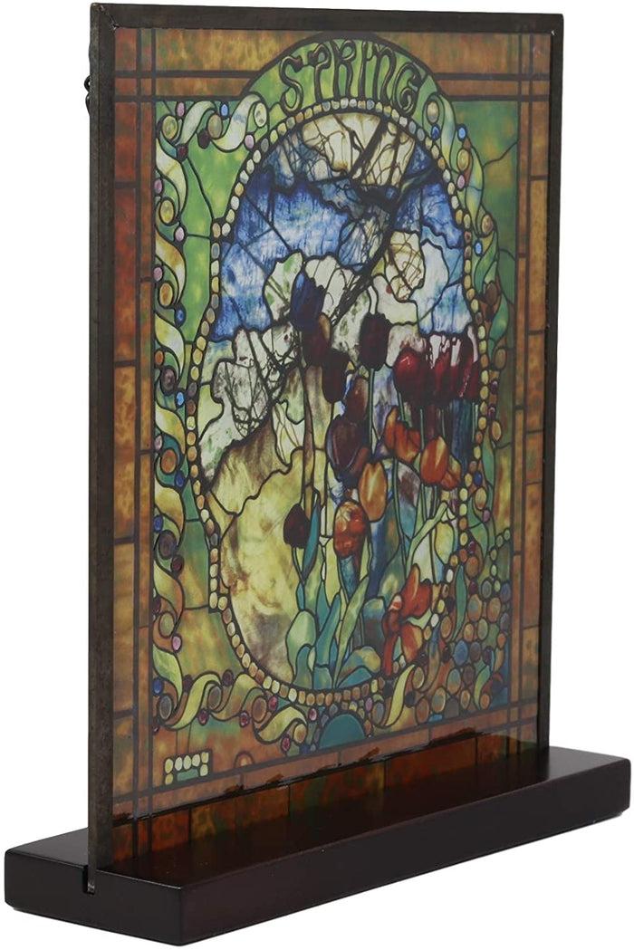 Ebros Louis Comfort Tiffany Four Seasons Collection Spring Stained Glass Art With Base Decor