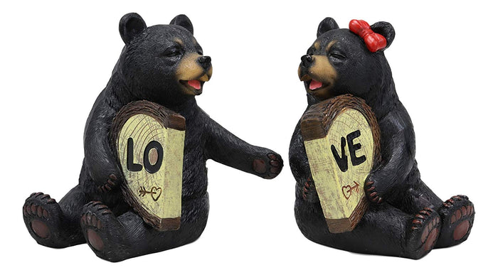 Ebros Love Is In The Air Black Bear Couple Kissing And Holding Hands 2 Piece 5"H