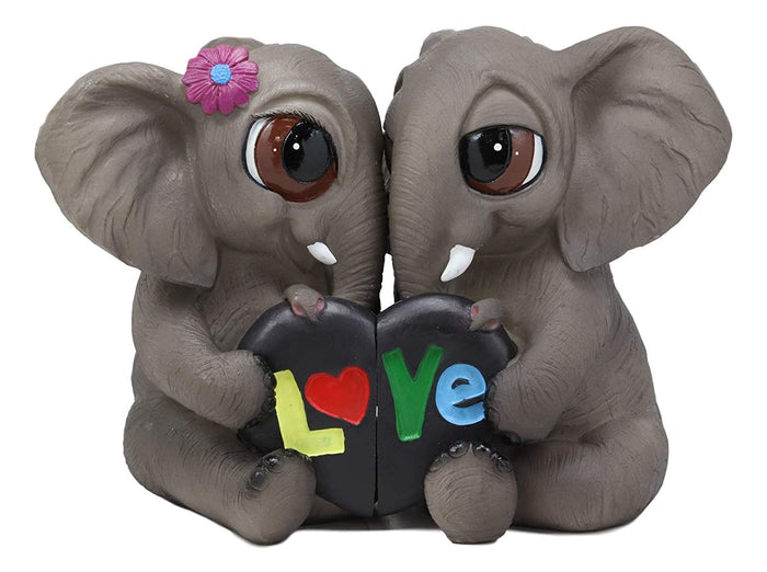 Ebros Love Is In The Air Lucky Elephant Couple Figurines 2 Parts Set 7.25"L