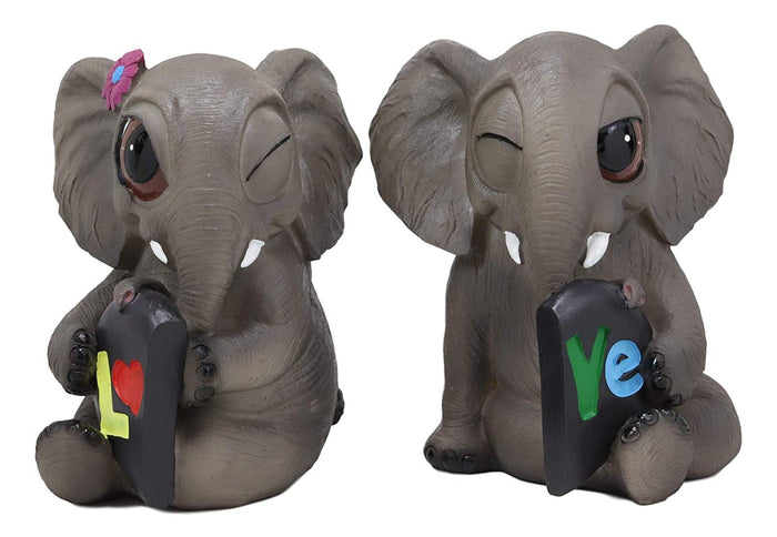 Ebros Love Is In The Air Lucky Elephant Couple Figurines 2 Parts Set 7.25"L
