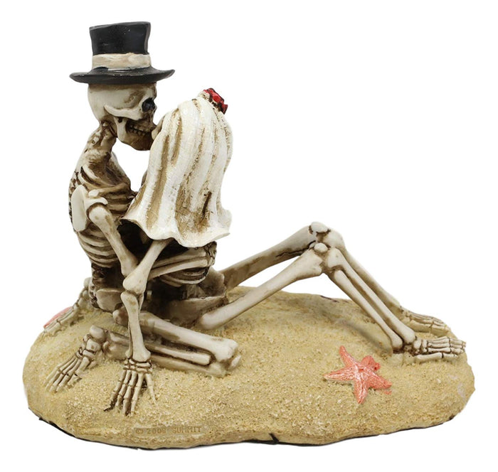 Ebros Love Never Dies Shipwrecked Castaway Wedding Skeleton Hot Couple Making Out By The Beach Statue 5.25" Long Day Of The Dead Decorative Valentine Skeleton Lovers Kissing Figurine