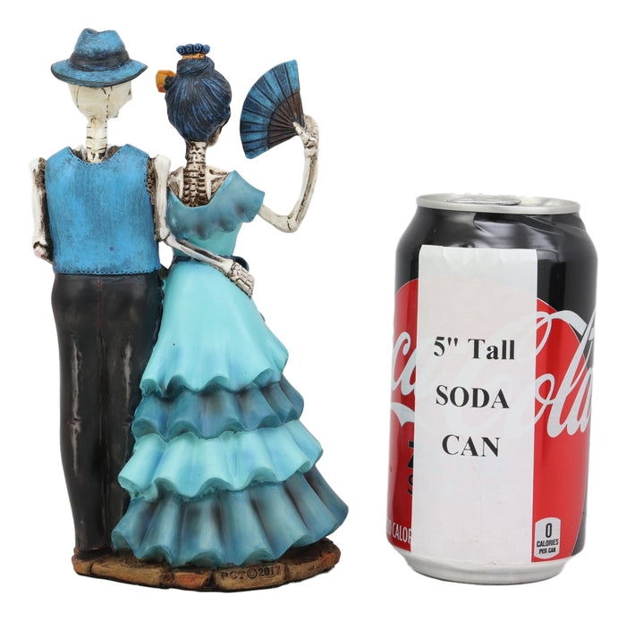 Ebros Love Never Dies Wedding Bride With Fan And Groom Skeleton Couple In Blue Outfits Figurine 7" Tall Day Of The Dead DOD Skulls Ossuary Macabre Graveyard Spooky Halloween Decor Statue