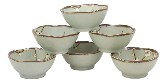 Ebros Made In Japan 3.75" Diameter Light Blue Plum Set Of 6 Irregular Bowls