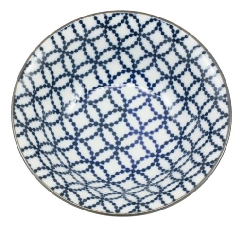 Ebros Made In Japan Blue Geometric Circles Ceramic Bowls Set Of 4 Rice Meal Soup Dine