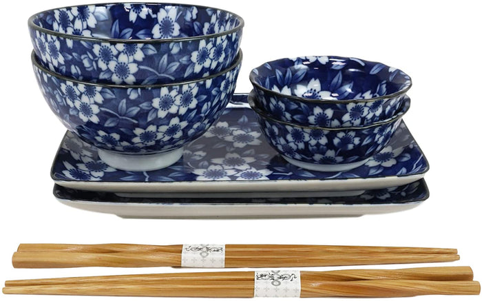 Ebros Made In Japan Dinnerware 8pc Set For 2 Plates Bowls Dish & Chopsticks