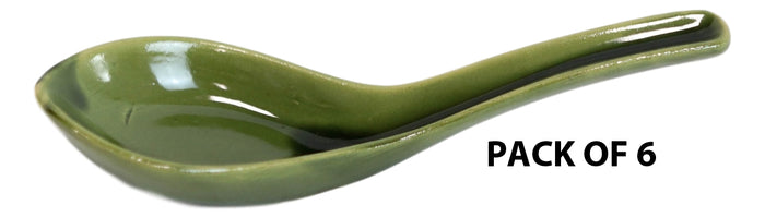 Ebros Made In Japan Modern Glazed Ceramic Shades Of Green Soup Spoons Set Of 6