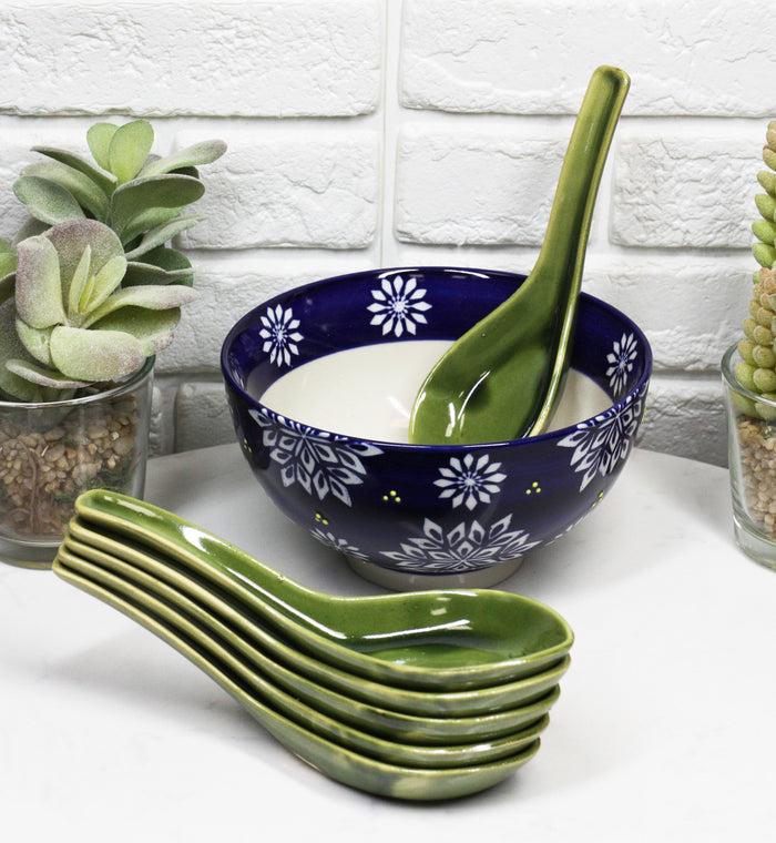 Ebros Made In Japan Modern Glazed Ceramic Shades Of Green Soup Spoons Set Of 6