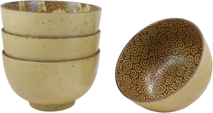 Ebros Made In Japan Tan Floral Ochawan Rice Soup Salad Porcelain Bowls Set Of 4