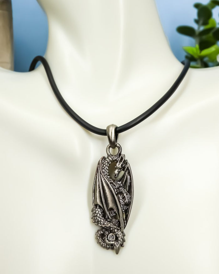 Ebros Magic Crystal Slumber Onyx Dragon Pendant Jewelry Necklace Lead Free