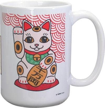 Ebros Maneki Neko Mug Ceramic Coffee Mug 15 Ounces 4.5"H Novelty Graphic Mug