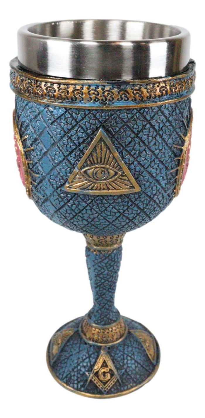 Ebros Masonic Square And Compasses Wine Goblet 7" Height Stainless Steel Liner