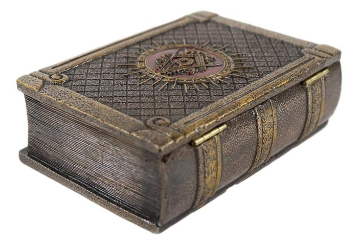 Ebros Masonic Symbol Freemasonry Square And Compasses Hinged Book Box 5.75"L