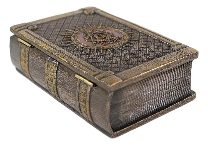 Ebros Masonic Symbol Freemasonry Square And Compasses Hinged Book Box 5.75"L