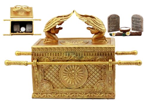 Ebros Matte Gold Ark Of Covenant Model W/ Contents Decor Figurine Jewelry Box